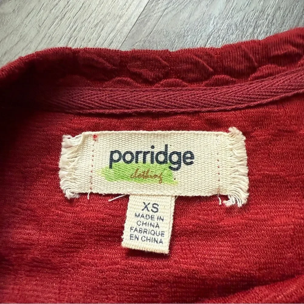 Anthropologie Porridge Textured Top Floral Sleeves Maroon Wine XS Oversized